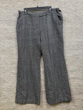 Ann Taylor Dress Pants Womens 16 Gray Herringbone Wide Leg Wool Blend Lined